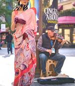 Multicolor Silk Crepe  Digital Printed Work Saree With Blouse