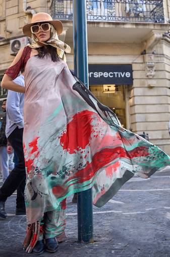 Multicolor Silk Crepe  Digital Printed Work Saree With Blouse
