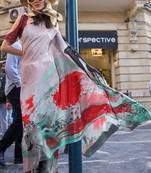 Multicolor Silk Crepe  Digital Printed Work Saree With Blouse