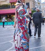 Multicolor Silk Crepe  Digital Printed Work Saree With Blouse