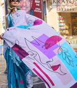 Multicolor Silk Crepe  Digital Printed Work Saree With Blouse