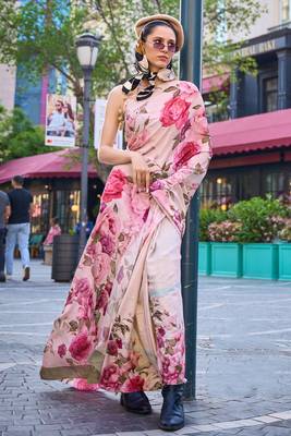 Multicolor Silk Crepe Digital Printed Work Saree With Blouse 1