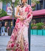 Multicolor Silk Crepe  Digital Printed Work Saree With Blouse