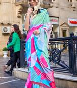 Multicolor Silk Crepe  Digital Printed Work Saree With Blouse