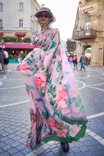 Multicolor Silk Crepe  Digital Printed Work Saree With Blouse