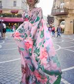 Multicolor Silk Crepe  Digital Printed Work Saree With Blouse