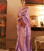 Lavender Handloom Silk Copper Zari Woven Work Saree With Blouse