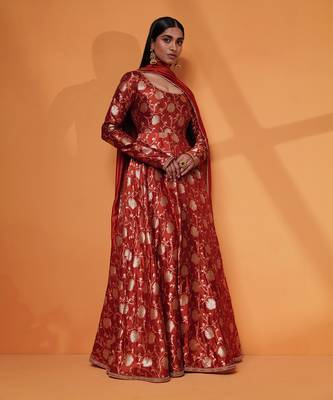 Dahlia floral raw silk anarkali gown 1
