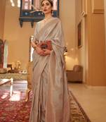 Beige Handloom Silk Copper Zari Woven Work Saree With Blouse