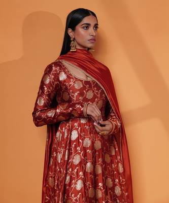 Dahlia floral raw silk anarkali gown 2
