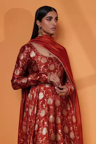 Dahlia floral raw silk anarkali gown