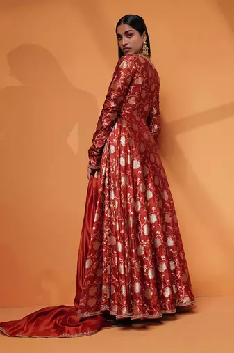 Dahlia floral raw silk anarkali gown