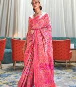 Peach Pink Kashmiri Modal Handloom Silk Woven Work Saree With Blouse