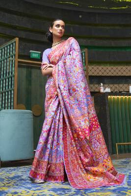 Lavender Kashmiri Modal Handloom Silk Woven Work Saree With Blouse 1