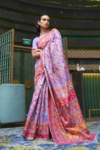 Lavender Kashmiri Modal Handloom Silk Woven Work Saree With Blouse