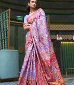 Lavender Kashmiri Modal Handloom Silk Woven Work Saree With Blouse