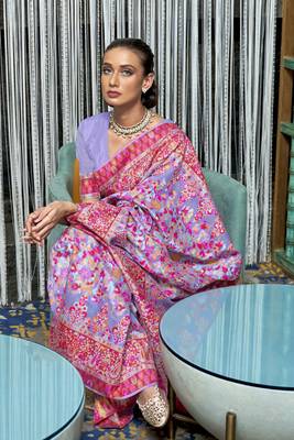 Lavender Kashmiri Modal Handloom Silk Woven Work Saree With Blouse 2