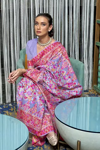 Lavender Kashmiri Modal Handloom Silk Woven Work Saree With Blouse