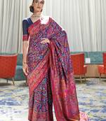 Navy Blue Kashmiri Modal Handloom Silk Woven Work Saree With Blouse