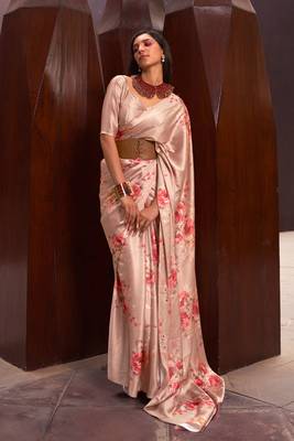 Pale Copper Satin Crepe Digital Printed Work Saree With Blouse 1