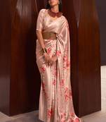 Pale Copper Satin Crepe  Digital Printed Work Saree With Blouse