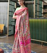 Pista Green Kashmiri Modal Handloom Silk Woven Work Saree With Blouse