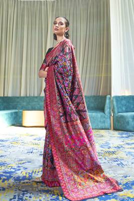 Black Kashmiri Modal Handloom Silk Woven Work Saree With Blouse 1