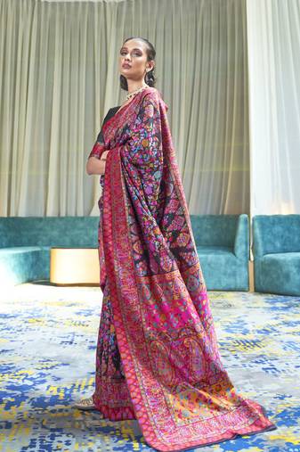 Black Kashmiri Modal Handloom Silk Woven Work Saree With Blouse