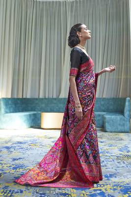 Black Kashmiri Modal Handloom Silk Woven Work Saree With Blouse 2