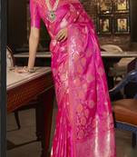 Pink Satin Silk Woven Designer Saree With Blouse For Women