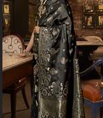Black Satin Silk Woven Designer Saree With Blouse For Women