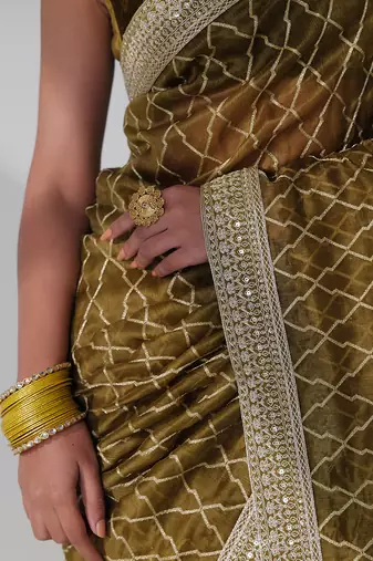 Wanya forest green saree set