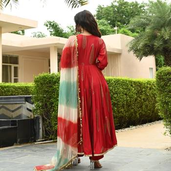 Rayon Red Anrakali chavvni kurti with and dupatta 3