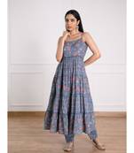 Blue floral tiered kurta pant set