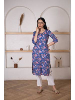 Blue floral printed kurta pant set 1