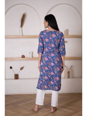 Blue floral printed kurta pant set 2