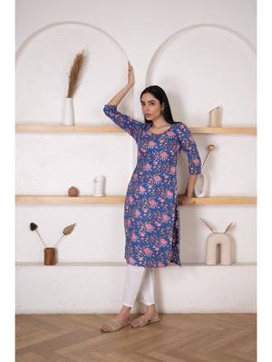 Blue floral printed kurta pant set 3