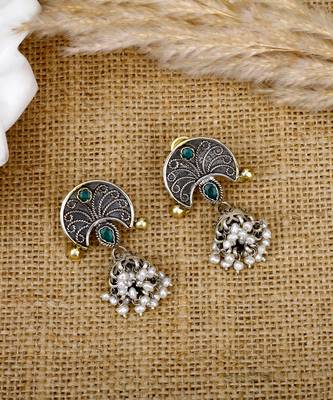 Green onyx silver jhumki 1