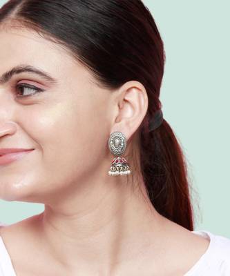 Pink onyx silver jhumki 1