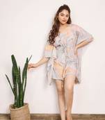 Brown and orange marble printed short kaftan