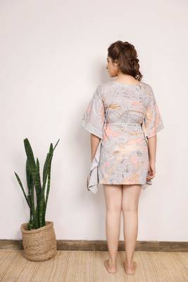 Brown and orange marble printed short kaftan 2