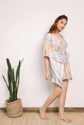 Brown and orange marble printed short kaftan 3