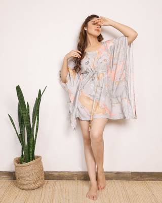 Brown and orange marble printed short kaftan 4
