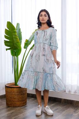 Marble printed sky blue and grey dress 1