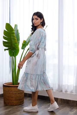 Marble printed sky blue and grey dress 2