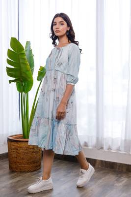 Marble printed sky blue and grey dress 3