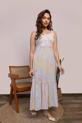 Light blue and yellow marble printed loungewear dress 1
