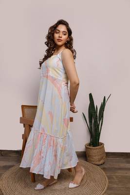 Light blue and yellow marble printed loungewear dress 3