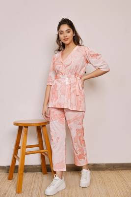 Tie up orange marble printed co-rd set 1