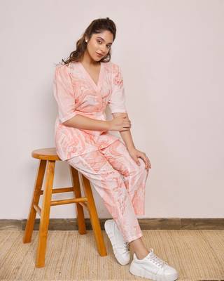 Tie up orange marble printed co-rd set 4